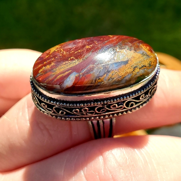 New Oversized Seam Agate 925 Silver Statement Ring. - Picture 2 of 16